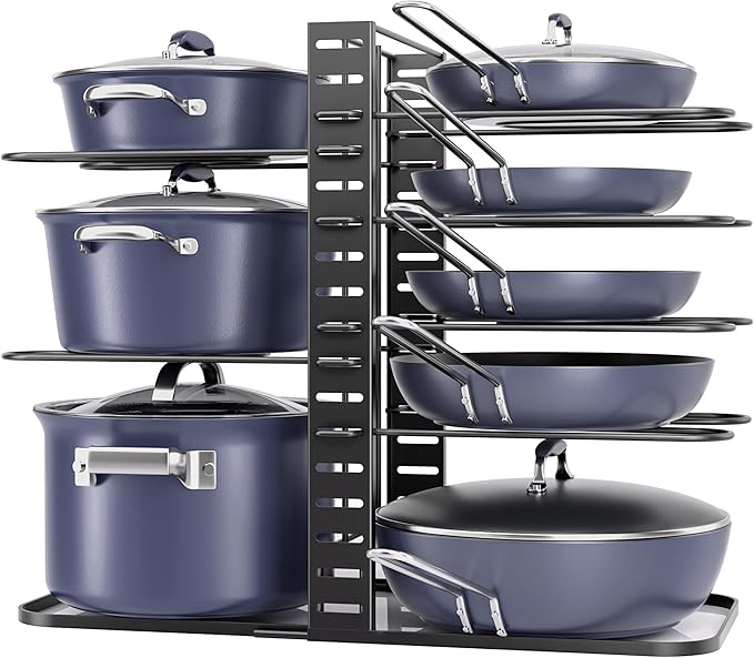 ORDORA Pots and Pans Organizer under Cabinet 14.55 Height, Adjustable 8-Tier Pot Organizers inside Cabinet, Kitchen Organizers and Storage Fit 6-11 inch Lightweight Cookware