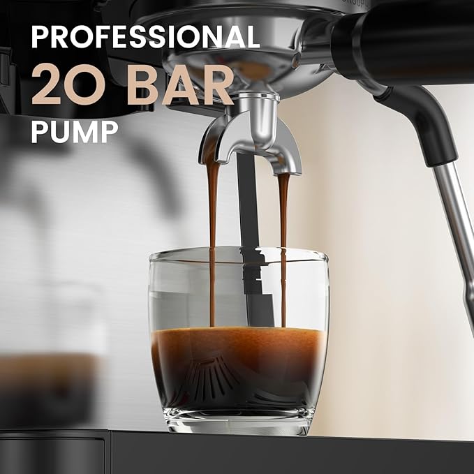Kismile 20-Bar Espresso Machine with Grinder, Expresso Coffee Machines Coffee Maker with Grinder, Milk Frother/Steam Wand & Tamping Tools for Cappuccino & Latte