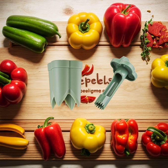 Pepper Seed Corer Remover, Upgrade 2 in 1 Bell Pepper Cutter Quickly Cutting and Deseeding Bell Pepper Corer Tool for Vegetables Kitchen Gadget