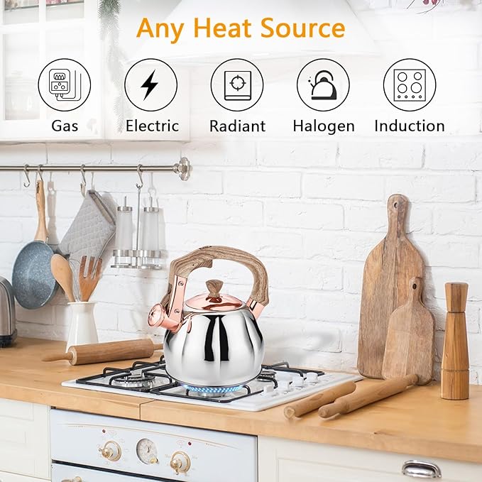 Stainless Steel Tea Kettle for Stove Top Teakettles Stovetop Whistling with Heat Proof Ergonomic Handle 2.5 Quart
