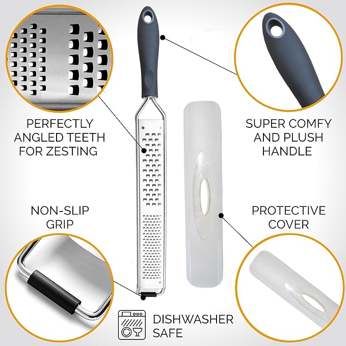 2-in-1 DESIGNED BY CHEFS Lemon Parmesan Cheese Zester and Food Shredder - Essential Grater Kitchen Tool Perfect Spiralizer for Citrus, Garlic, Vegetables, Fruits and More