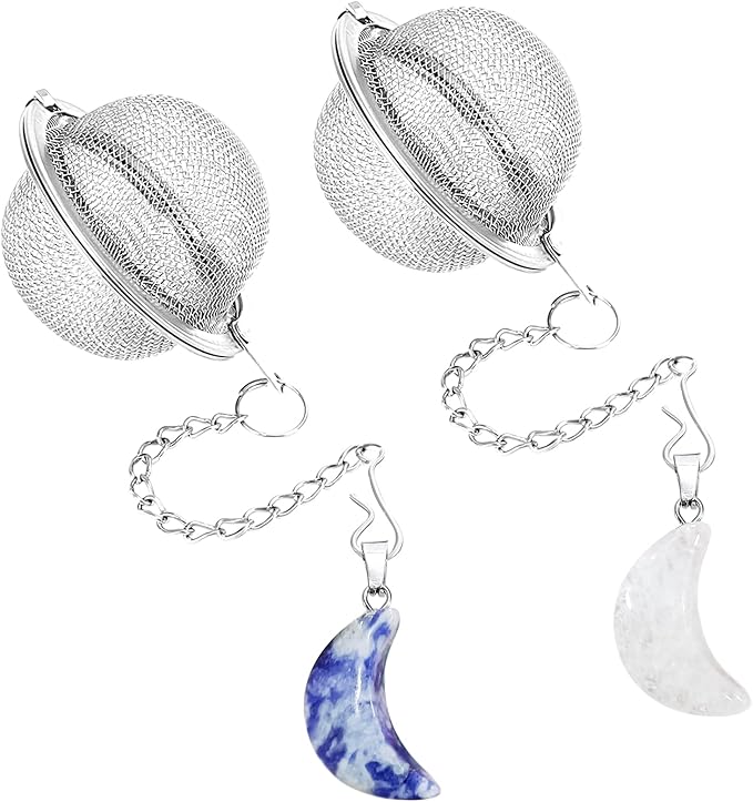 2Pcs Stainless Steel Mesh Tea Infuser, 2.1 inch Tea Ball with Crystal Moon Pendant,Tea Strainer Tea Diffuser Tea Steeper for Filtering Tea,Tea Infusers for Loose Tea (Crystal Moon, 2PC)