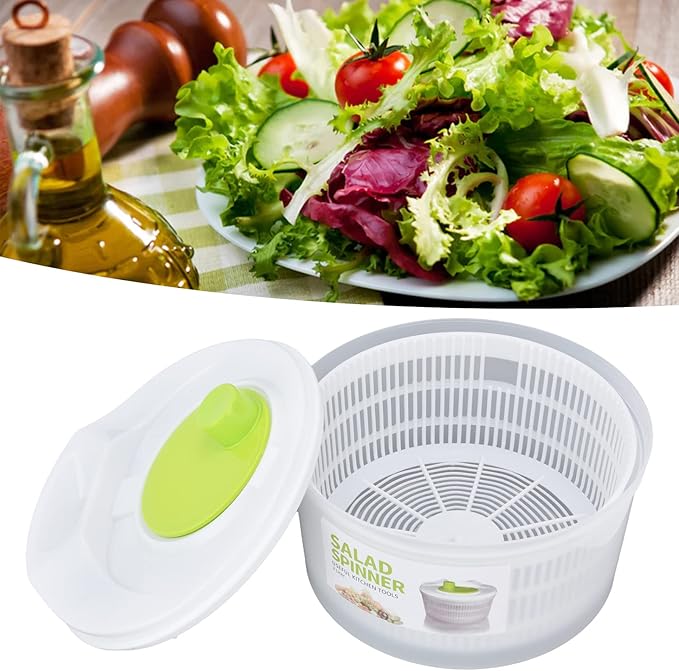 Salad Drainer, 3L Capacity Salad Spinner with Drainboard Multifunctional Salad Drainer with Bowl and Strainer, Hand Crank Salad Dryer Vegetable Spinner for Cooking, 9 In Diameter