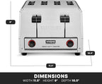 Waring Commercial WCT805B 4-Slice Heavy Duty Commercial Pop-Up Toaster, 208/240V, 2028/2700W, 6-20 Phase Plug, Silver, 10.5 x 11.5 x 9 inches