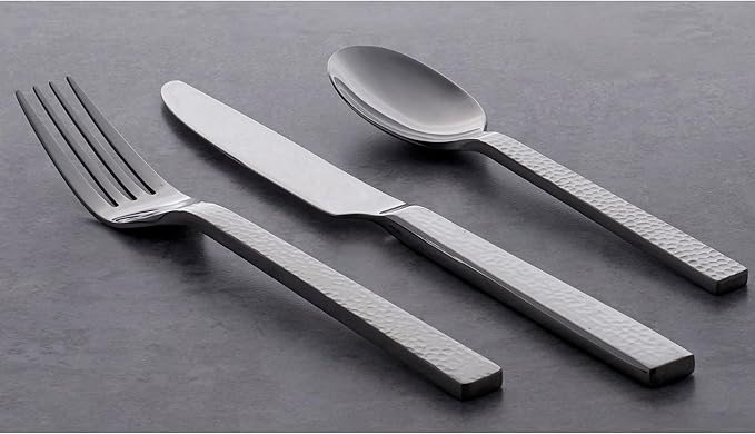 Oneida Chefs Table Hammered 45 Piece Everyday Flatware Set, Service for 8, 18/0 Stainless Steel,Silverware Set