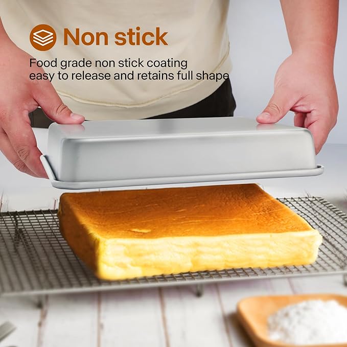 Deep Baking Pans Set of 3, Rectangle Cake Pan Nonstick, Heavy Duty Thick Bakeware Lasagna Pan for Toaster Oven, 9/11/13 Inch Tray for Brownie, Siliver