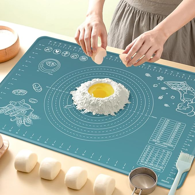 Silicone Pastry Mat 28" x 20" Extra Thick Non Stick Baking Mat with Measurements and Edge Heightening, Food Grade Silicone Rolling Mat for Pastry, Bread, Cookies, Pizza, Fondant, Pasta