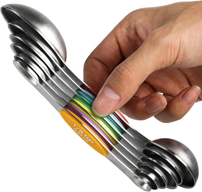 Magnetic Measuring Spoons Set Stainless Steel Stackable Dual Sided Teaspoons and Tablespoons for Measuring Dry and Liquid Ingredients Set of 6