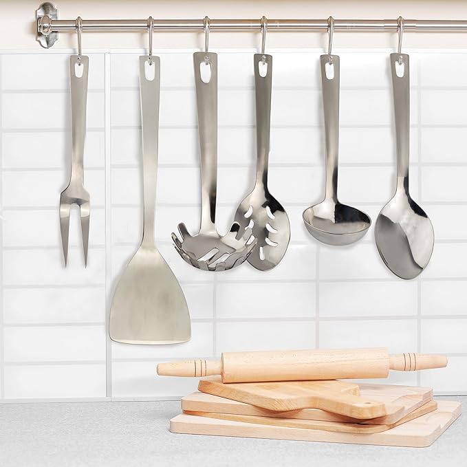 Darware Complete Serving Set (6-Piece, Silver); w/Pasta Server, Fork, Slotted Spoon, Ladle, & Cake/Casserole Server