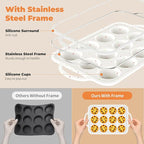 2Pack Silicone Muffin Pan For Baking With Metal Reinforced Frame, 12 Cup Regular Size Nonstick Cupcake Pan, BPA Free Silicone Muffin Tray, Cupcake Baking Pan Molds for Oven