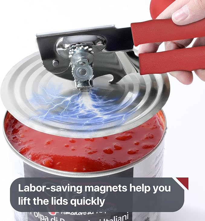 Commercial Can Opener, UHIYEE Hand Crank Can Opener Manual Heavy Duty with Comfortable Extra-long Handles, Oversized Knob, Large Handheld Can Open Easy for Big Cans, Red