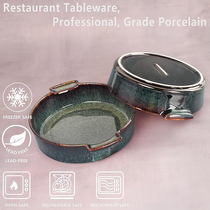 Ceramic Casserole Baking Dish - 1.7 Quarts Baking Dish for Oven, Lasagna Pans, Oven Safe Durable Bakeware for Kitchen Home Decor, Banquet and Dinner, Round 1 pieces 10 x10 Inch