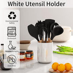 White utensil holder for Countertop, Glossy White Ceramic Utensil Holder for Kitchen Counter Easy to Clean, Modern Small Cooking Utensil Holder Spatula Crock for Décor, 4.5×6.4 IN