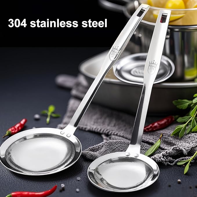 Fine Mesh Stainless Steel Sieve Colander(2 Pack, Large+Small), Mesh Strainer for Cooking Oil, Skimmer Spoon Filte Grease Foam, Food Strainer Kitchen Gadgets