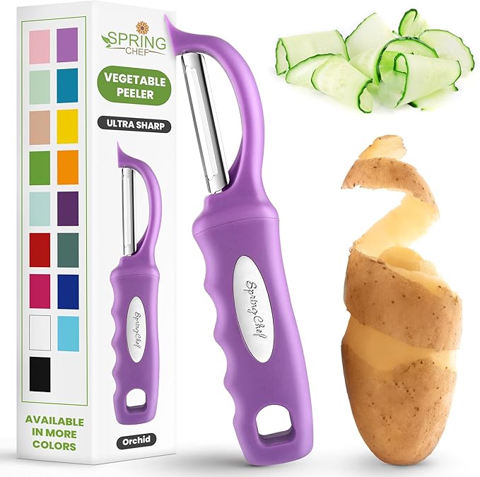 Spring Chef Premium Swivel Vegetable Peeler, Comfortable Handle and Ultra Sharp Stainless Steel Blades - Perfect Kitchen Peeler For Veggie, Fruit, Potato, Carrot, Apple - Orchid