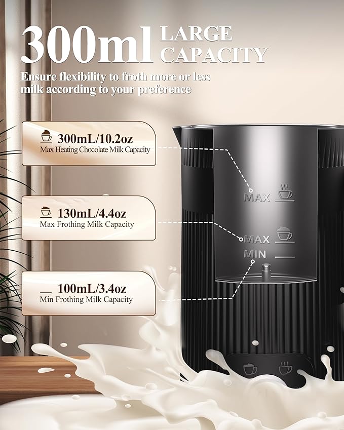 4 in 1 Electric Milk Frother: Automatic Milk Steamer Large Capacity Hot & Cold Coffee Foam Froth Maker, Milk Warmer Foamer for Latte, Cappuccino, Hot Chocolate