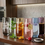 Grey Drinking Glasses Set of 6 | Translucent Black Glassware | 16 oz Smoked Grey Glass Cups | Highball Drinkware for Cocktails, Long Drink, Mojito, Juice, Soda | Modern Charcoal Drinkware