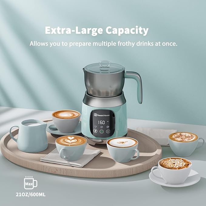 Maestri House Milk Frother, 21OZ Variable Temp and Froth Thickness Milk Frother and Steamer, Smart Touch Control Milk Warmer, Dishwasher Safe, Memory Function for Latte Cappuccino Hot Chocolate