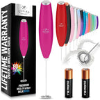 Zulay Kitchen Milk Frother Wand Drink Mixer with AA Duracell Batteries- Durable Handheld Milk Frother Electric Whisk - Easy-Clean Milk Frother Wand & Blender - Electric Coffee Frother - Dragonfruit