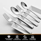 KINGSTONE 30-Piece Silverware Set, 18/10 Stainless Steel Flatware Set for 6, Matte Satin Finish Forged Cutlery Set Dishwasher Safe