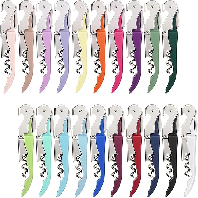 HYZ Wine Opener Bulk 20-Pack for Bartender, Professional Waiter Corkscrew Wine Key for Servers & Restaurant, Double Hinged Wine Bottle Opener with Foil Cutter, Commercial Bulk Set, (Multicolor)