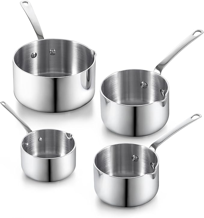 Cooks Standard Stainless Steel Butter Warmer Pot Set, 0.15/0.29/0.46/0.68 QT Multi-Ply Clad Small Sauce Pans, Mini Butter Chocolate Milk Melting Pot with Pour Spout, 4-Piece