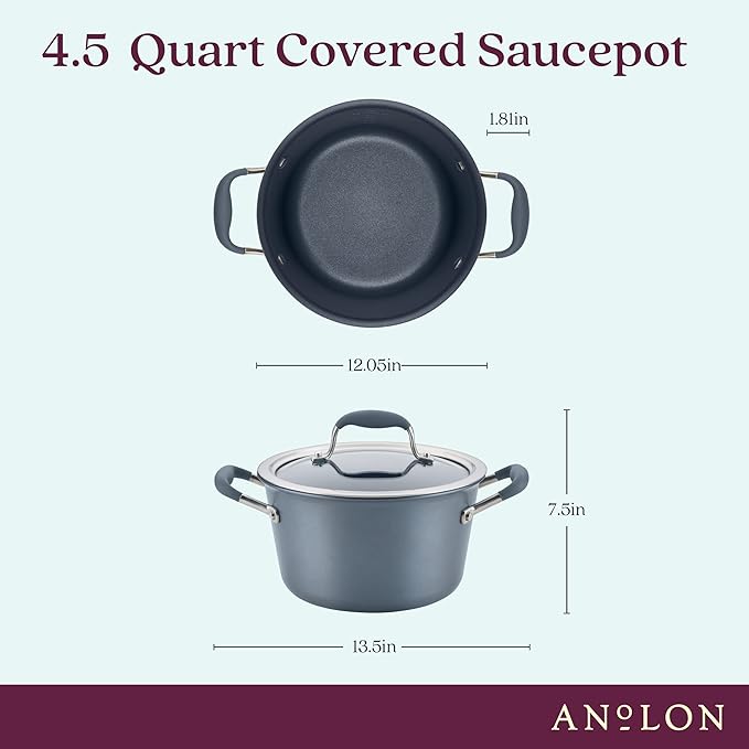 Anolon Advanced Home Hard-Anodized Nonstick Tapered Sauce Pan/Saucepot, 4.5-Quart (Moonstone)