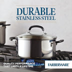 Farberware Brilliance Stainless Steel Dutch Oven/Casserole Pan with Glass Lid, 5 Quart, Dishwasher Safe and Induction Ready, Compatible with All Cooktops, Stainless Steel
