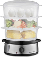Elite Gourmet Maxi-Matic Electric Food Vegetable Steamer with BPA-Free 3 Tier Stackable, Nested Basket Trays, Auto Shut-off 60-min Timer, 800W, 9 Quart, Stainless Steel