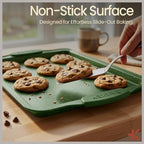 BAKKEN Kitchen Baking Pan Set - Nonstick Green Marble Coating, Carbon Steel Bakeware Sets with Green Silicone Handles, Kitchen Essentials, PFOA, PFOS, PTFE Free, Oven Safe (Up To 450° F), Set of 18