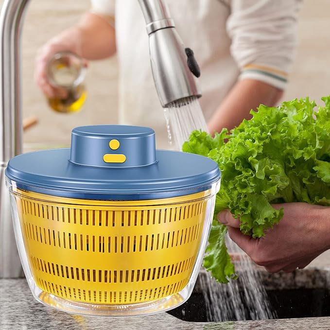 Electric Salad Spinner, 4L Lettuce Spinner Large Capacity USB Chargeble Fruit Vegetable Washer Dryer for Home Kitchen (Blue)