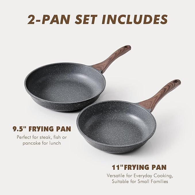 SENSARTE Nonstick Frying Pan Skillets, Swiss Granite Coating Omelette Pans, Healthy Cookware Chef's Pans, Free of Intentionally Added PFOA (9.5+11 Inch)
