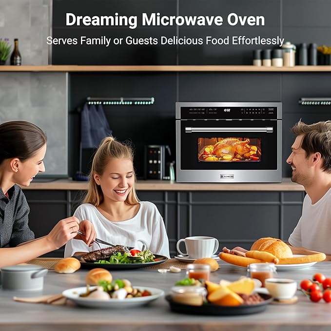 AAOBOSI 24 Inch Built in Microwave Convection Oven,1.6 Cu.Ft Wall Microwave Ovens Air Fryer Combos(upgraded), 1000Watt Power Sensor&Auto Cook, 12 Cooking Modes, Drop Down Door,Stainless Steel