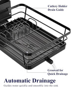Kitsure Dish Drying Rack for Kitchen Counter, Stainless Steel Sink Organization and Storage Essentials with Cutlery Holder, Home and Appartment Decor, 12''W x 15.5''L, Black