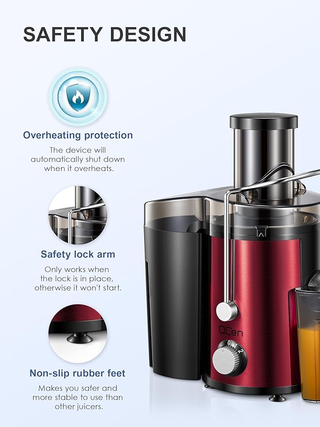 Juicer Machine, 800W Centrifugal Juicer Extractor with Wide Mouth 3” Feed Chute for Fruit Vegetable, Easy to Clean, Stainless Steel, BPA-free (Metallic Red)