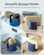 Kitchen Sponge Holder, Ceramic Sponge Organizer Scrubby Holder Sink Caddy Dish Rack for Kitchen and Bathroom, Farmhouse Decor, Blue