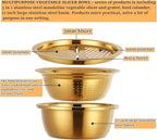 3PC/Set Colander set Stainless Steel Vegetable Slicer Fruit Potato Peeler Carrot Grater Strainer Utensil Round Rice Washer Bowl Drain Basket-Gold