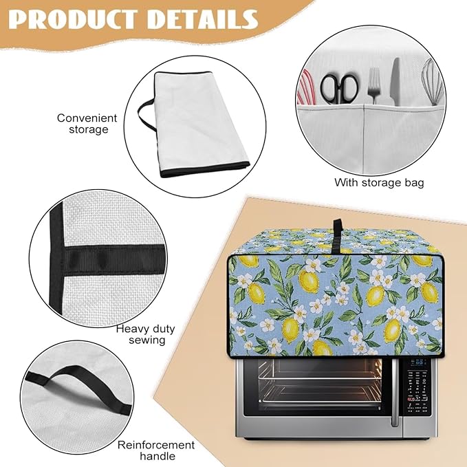 Lemon Daisy Print Toaster Oven Heavy Duty Cover with Pockets, Dust-proof Anti Fingerprint Microwave Oven Cover, Air Fryer Covers for Kitchen Counter (Medium-16.1*19.71*10 inches)