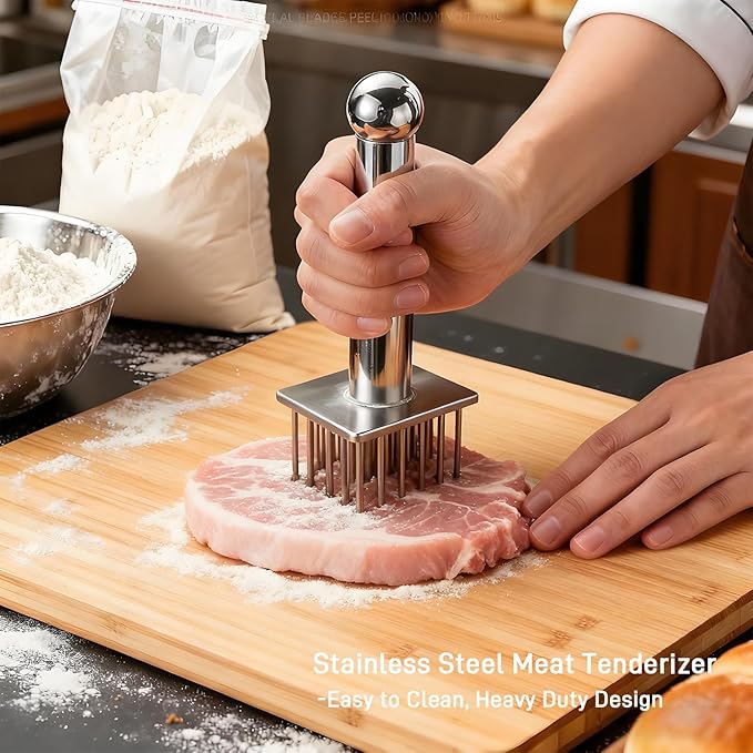 Stainless Steel Meat Tenderizer Tool with 18 Needles - No Spring Design, Dishwasher Safe for Steak, Chicken, Pork, and Beef