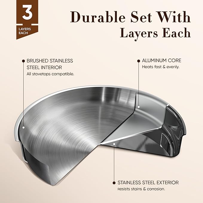 CAROTE 19pcs Stainless Steel Cookware Set with Detachable Handle, Pots and Pans Set, Induction Kitchen Cooking Sets, RV/Camping Cookware, Removable Handle, Oven Safe, Woodgrain