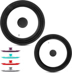 Modern Innovations Universal Lids (Set of 2) Fits 7 to 12-Inch Cookware, Silicone Replacement Pan Lid, Glass Top Covers for Skillets, Pots, Frying Pans, Cast Iron, CrockPot - Black