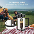 French Press Coffee Maker, 304 Stainless Steel Cold Brew Coffee Maker with 4 Filter, Heat Resistant Borosilicate Glass, Easy to Clean, BPA Free Iced Coffee Maker Rust-Free Coffee Press, 34ounce,Silver