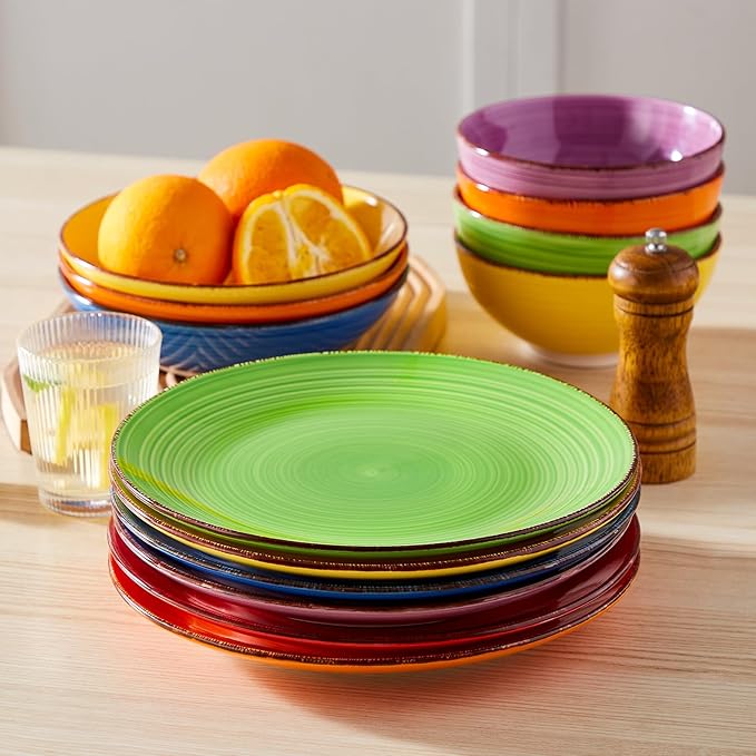 vancasso Bonita Dinner Plates, 10.5 Inch Ceramic Plates, Microwave, Oven and Dishwasher Safe Plates Set of 6 - Assorted Colors