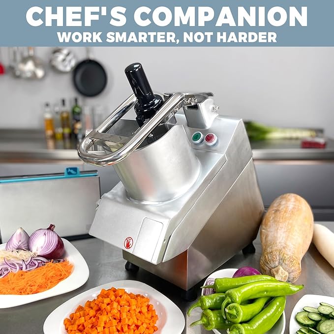 Tartle 750W 1 HP Commercial Vegetable Cutter and Food Processor, Round Hopper - 110V Multifunction Automatic Cutter - Vegetable Slicer Cheese Grater Potato Dicer, 3.17 Quart with Disc Blades