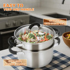 Kirecoo 3.2QT Steamer for Cooking - Stainless Steel Steam Pot with Steamer Basket, Cooking Stock Pot with Silicone Handle, Lid for Vegetable, Dumplings, Soup, Food, 3Ply Bottom Boiling Stew Cookware