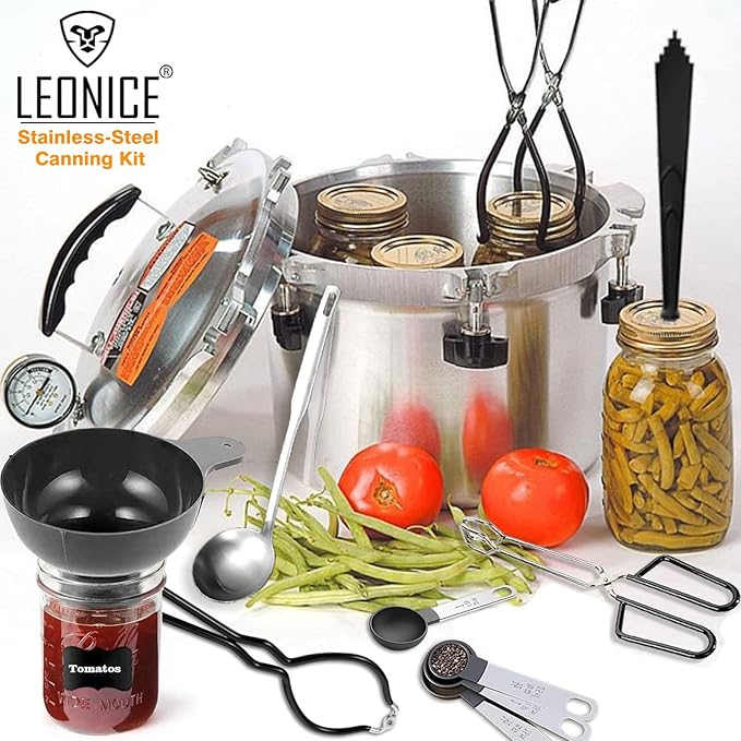 Canning Kit, Canning Supplies Starter Kit, Food Grade Stainless Steel Canning Set for Beginner,Canning Essential Tools for Water Bath & Pressure Canner, Canning Accessories Equipment for Pot, Black