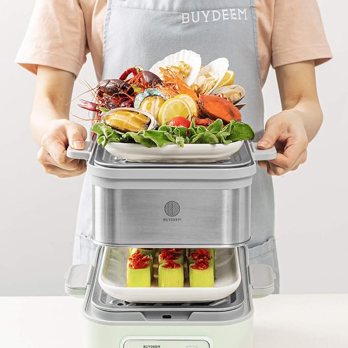 BUYDEEM A501 Stackable Double Tier for Electric Food Steamer, with 18/8 Stainless Steel Tray & Handles, Suitable for G563 One-Touch Vegetable Food Steamer, 11 * 4 Inch