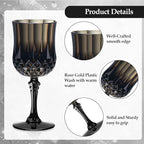 XUWAIDSGN 7oz Plastic Vintage Wine Glasses Drinking Glasses Unbreakable Wedding Glassware Crystal Water Goblets Reusable Drinkware Vintage Champagne Flutes (24, Black)