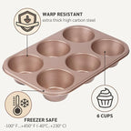 HAPPIELS Non Toxic Nonstick 6 Cup Jumbo Muffin Pan | Large Cupcake Tin for Oven | Nontoxic Muffin Tins Big Size | PFOA Free Cupcakes Tray