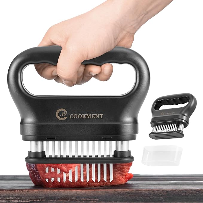 JY COOKMENT Meat Tenderizer Tool with 48 Stainless Steel Ultra Sharp Needle Blades, Kitchen Cooking Tool Best For Tenderizing, BBQ, Marinade